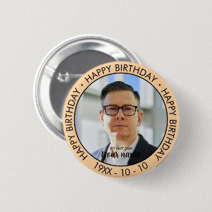 Badge Rond 5 Cm Joyeux Anniversaire Moderne Simple Photo Personnal