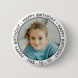 Badge Rond 5 Cm Joyeux Anniversaire Moderne Simple Photo Personnal