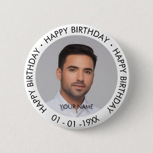 Badge Rond 5 Cm Joyeux anniversaire moderne simple photo personnal