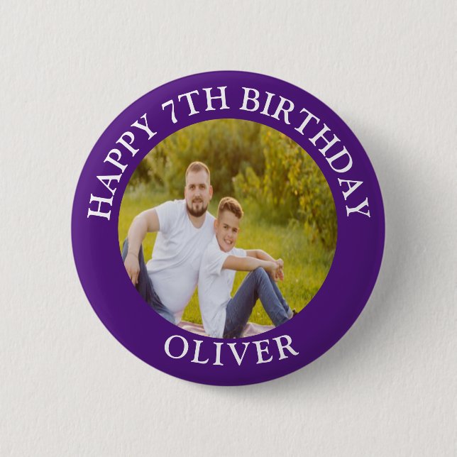 Badge Rond 5 Cm Joyeux Anniversaire Photo personnalisée Nom d'âge (Devant)