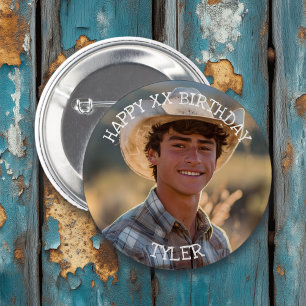 Badge Rond 5 Cm Joyeux anniversaire Photo personnalisée, nom et âg
