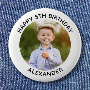 Badge Rond 5 Cm Joyeux Anniversaire Photo Rond Blanc