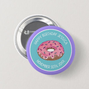 Badge Rond 5 Cm Joyeux anniversaire Pink Donut Doughnut Anniversai