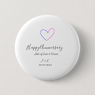 Badge Rond 5 Cm Joyeux anniversaire rose cœur bleu nom date simple
