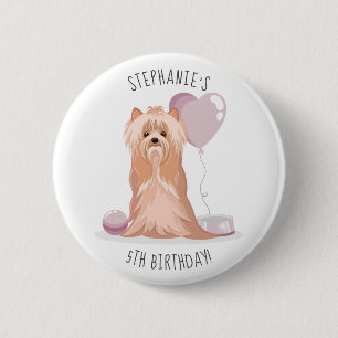 Badge Rond 5 Cm Joyeux Anniversaire Yorkshire Terrier Mignon