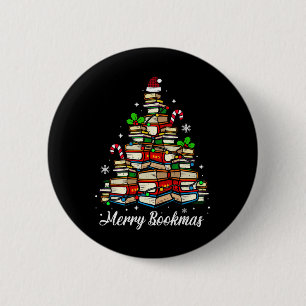 Badge Rond 5 Cm Joyeux Bookmas Livres Sapin de Noël Amoureux des L