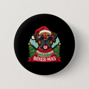 Badge Rond 5 Cm Joyeux Boxer-mas Jote Boxer Chien Noël