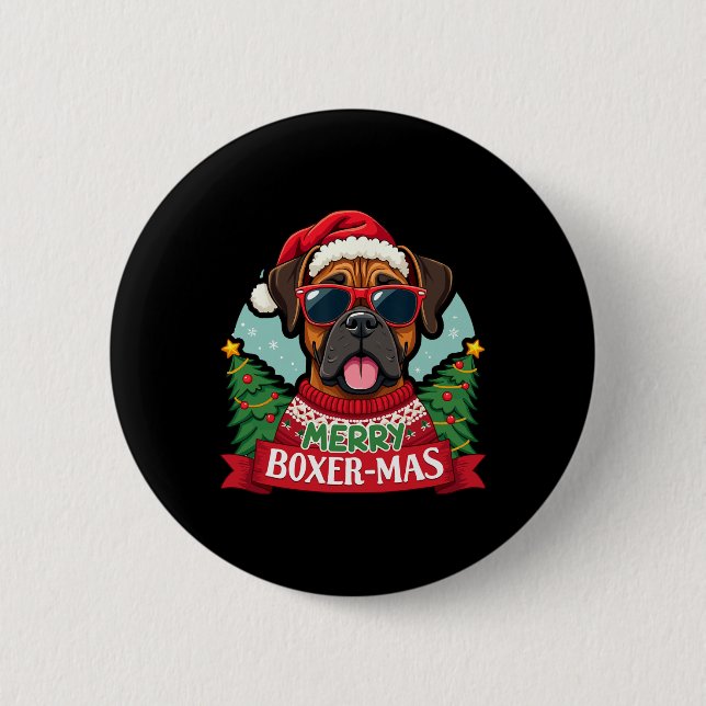 Badge Rond 5 Cm Joyeux Boxer-mas Jote Boxer Chien Noël (Devant)