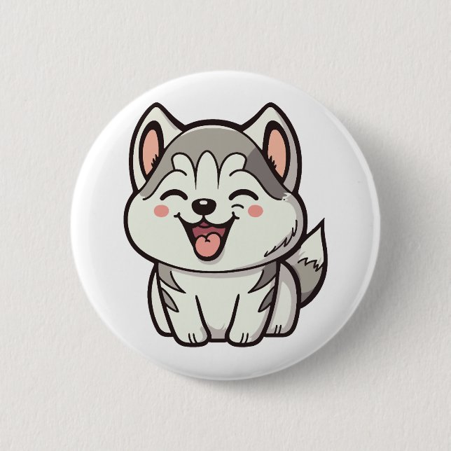 Badge Rond 5 Cm Joyeux chien roux sibérien (Devant)