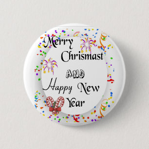 Badge Rond 5 Cm Joyeux chrismast et heureux nouvel an