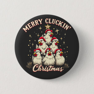 Badge Rond 5 Cm Joyeux clucage Noël Funny Chicken Roosters