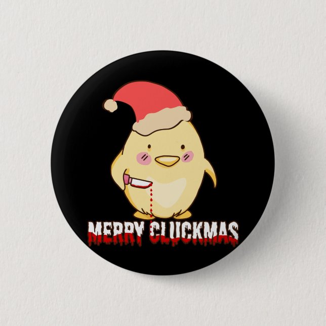 Badge Rond 5 Cm Joyeux Cluckmas, Drôle poulet de Noël (Devant)