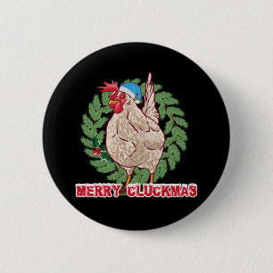 Badge Rond 5 Cm Joyeux Cluckmas - Poule de Noël drôle