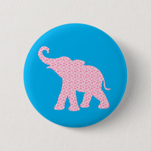 Badge Rond 5 Cm Joyeux Eléphant Rose Art Motif mou