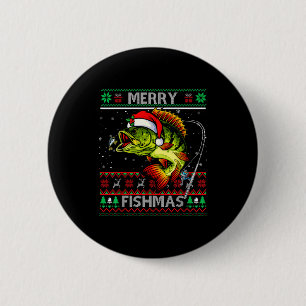 Badge Rond 5 Cm Joyeux Fish Noël B Poisson Pêche Noël Moche Noël
