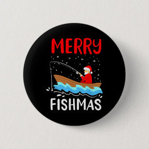 Badge Rond 5 Cm Joyeux Fishmas Noël drôle de Père Noël pêche
