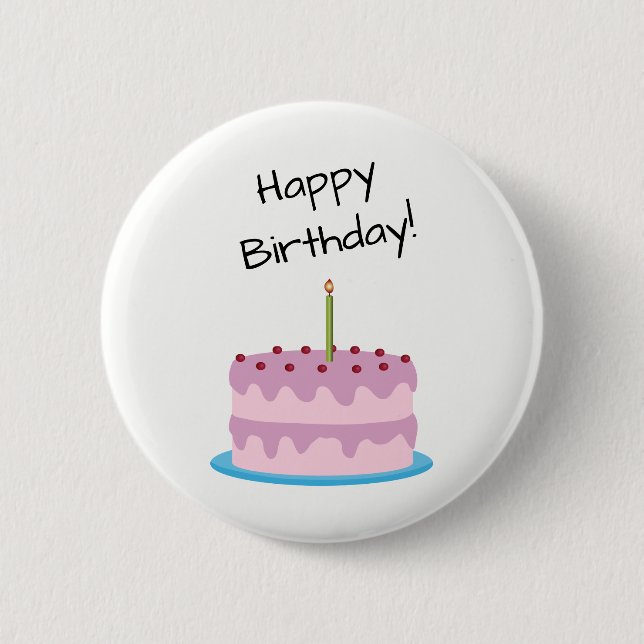 Badge Rond 5 Cm Joyeux gâteau rose d'anniversaire (Devant)