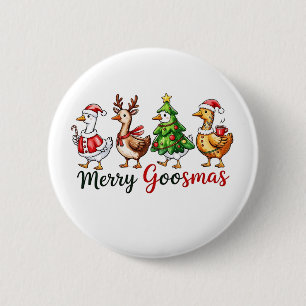 Badge Rond 5 Cm Joyeux Goosemas Canard de Noël portant un chapeau