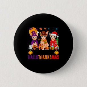Badge Rond 5 Cm Joyeux Hallothanksmas Sphynx Chats Halloween Merci
