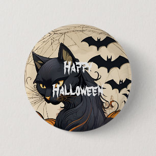 Badge Rond 5 Cm Joyeux Halloween Chat effrayant