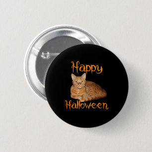 Badge Rond 5 Cm Joyeux Halloween non effrayant Tabby orange chat