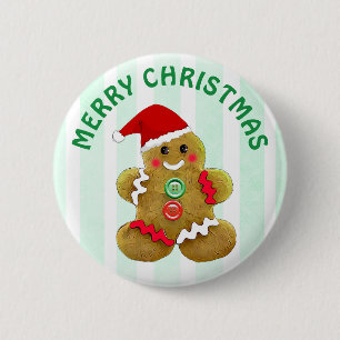 Badge Rond 5 Cm Joyeux homme en pain d'épice de Noël