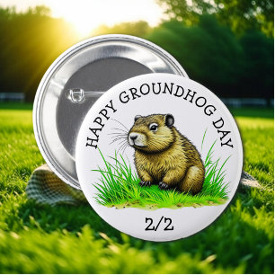 Badge Rond 5 Cm Joyeux Jour de marmotte Bouton Jour férié