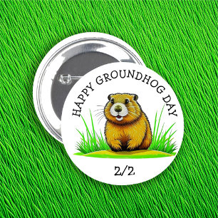Badge Rond 5 Cm Joyeux Jour de marmotte Bouton Jour férié