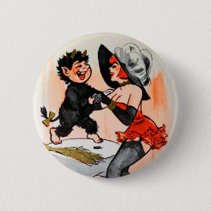 Badge Rond 5 Cm Joyeux Krampus & Jolie Femme Vintage Noël