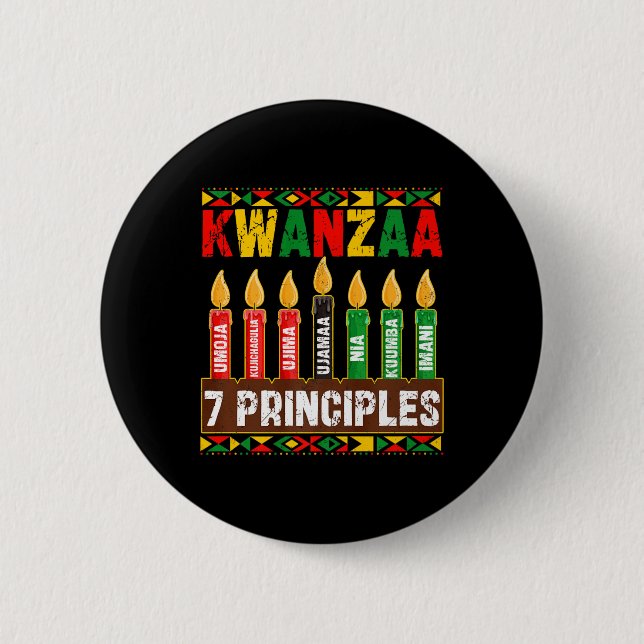 Badge Rond 5 Cm Joyeux Kwanzaa Kinara Sept Principes Bougies Pan (Devant)