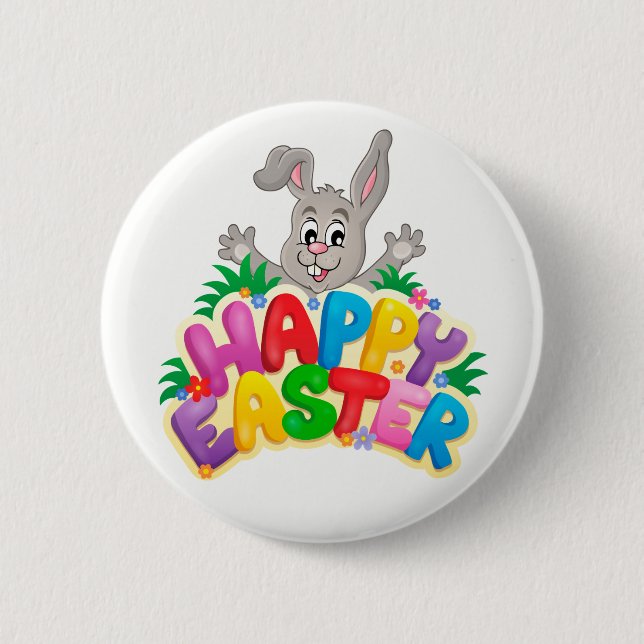 Badge Rond 5 Cm Joyeux lapin de Pâques et texte (Devant)