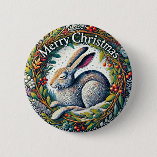 Badge Rond 5 Cm Joyeux lièvre de Noël