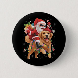 Badge Rond 5 Cm Joyeux Noël 2025 Père Noël chevauchant Retriever d