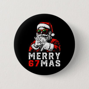 Badge Rond 5 Cm Joyeux Noël 6 7 Mème Drôle Père Noël 67 Main Xmas