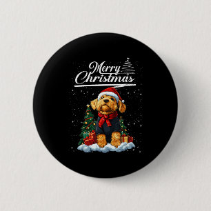 Badge Rond 5 Cm Joyeux Noël Airedale Terrier Chapeau de Père Noël