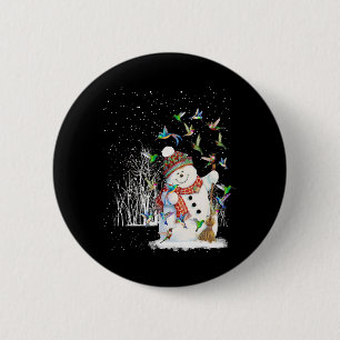 Badge Rond 5 Cm Joyeux Noël au colibri Snowman
