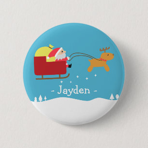 Badge Rond 5 Cm Joyeux Noël avec Cute Père Noël et Reinder