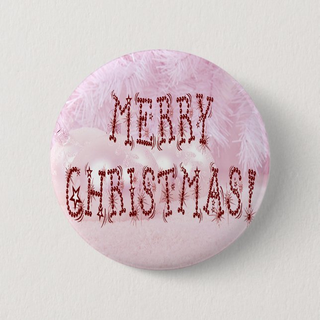 Badge Rond 5 Cm Joyeux Noël Bauble et Stars Police (Devant)