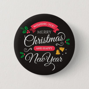 Badge Rond 5 Cm Joyeux Noël et Bonne Année