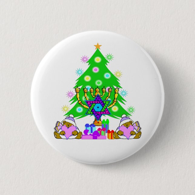 Badge Rond 5 Cm Joyeux Noël et bouton heureux de Hanoukka (Devant)