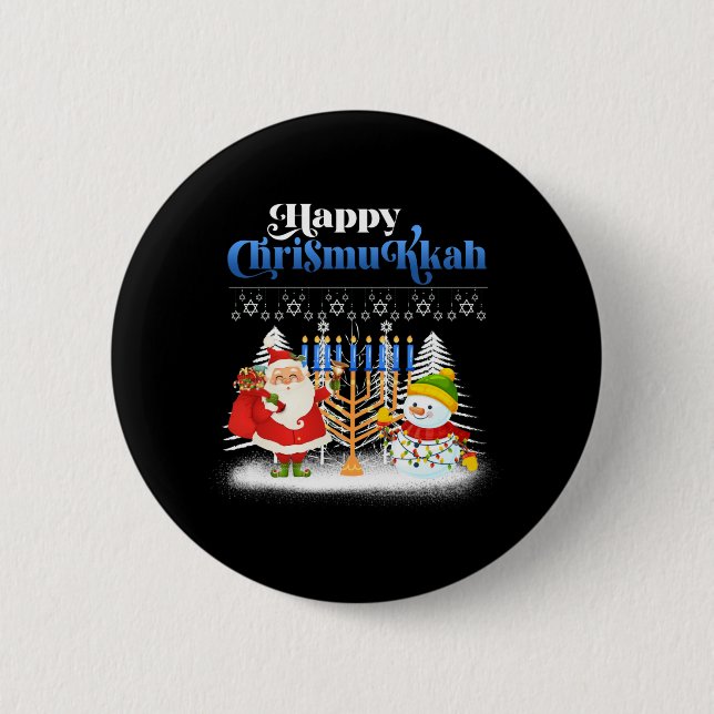 Badge Rond 5 Cm Joyeux Noël juif Chrismukkah Hanoukka (Devant)