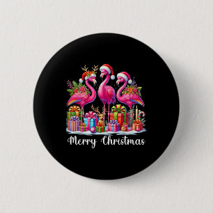 Badge Rond 5 Cm Joyeux Noël Lumières Flamant rose Santa Hat Snow X