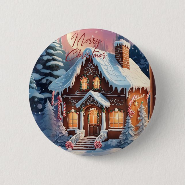 Badge Rond 5 Cm Joyeux Noël Maison en pain d'épices (Devant)