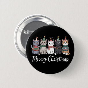 Badge Rond 5 Cm Joyeux Noël Meowy Bonne Année Chat Amoureux de Cha