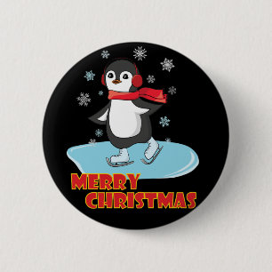 Badge Rond 5 Cm Joyeux Noël mignonne Penguin d'hiver