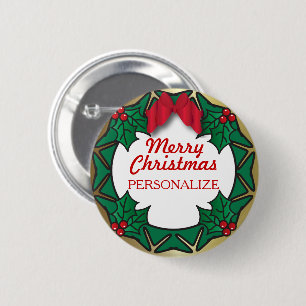 Badge Rond 5 Cm Joyeux Noël Nom couronne