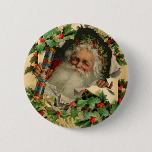 Badge Rond 5 Cm Joyeux Noël Père Noël classique antique