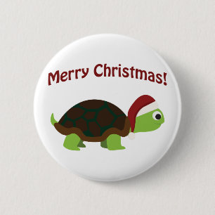 Badge Rond 5 Cm Joyeux Noël ! Père Noël Turtle