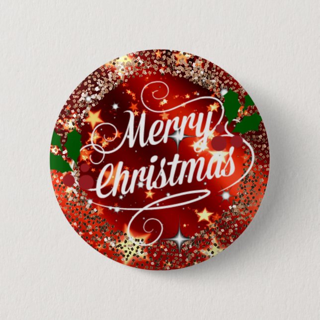 Badge Rond 5 Cm Joyeux Noël, rouge, parties scintillant et brillan (Devant)