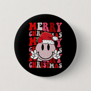 Badge Rond 5 Cm Joyeux Noël Smile Face Père Noël Casquette Super